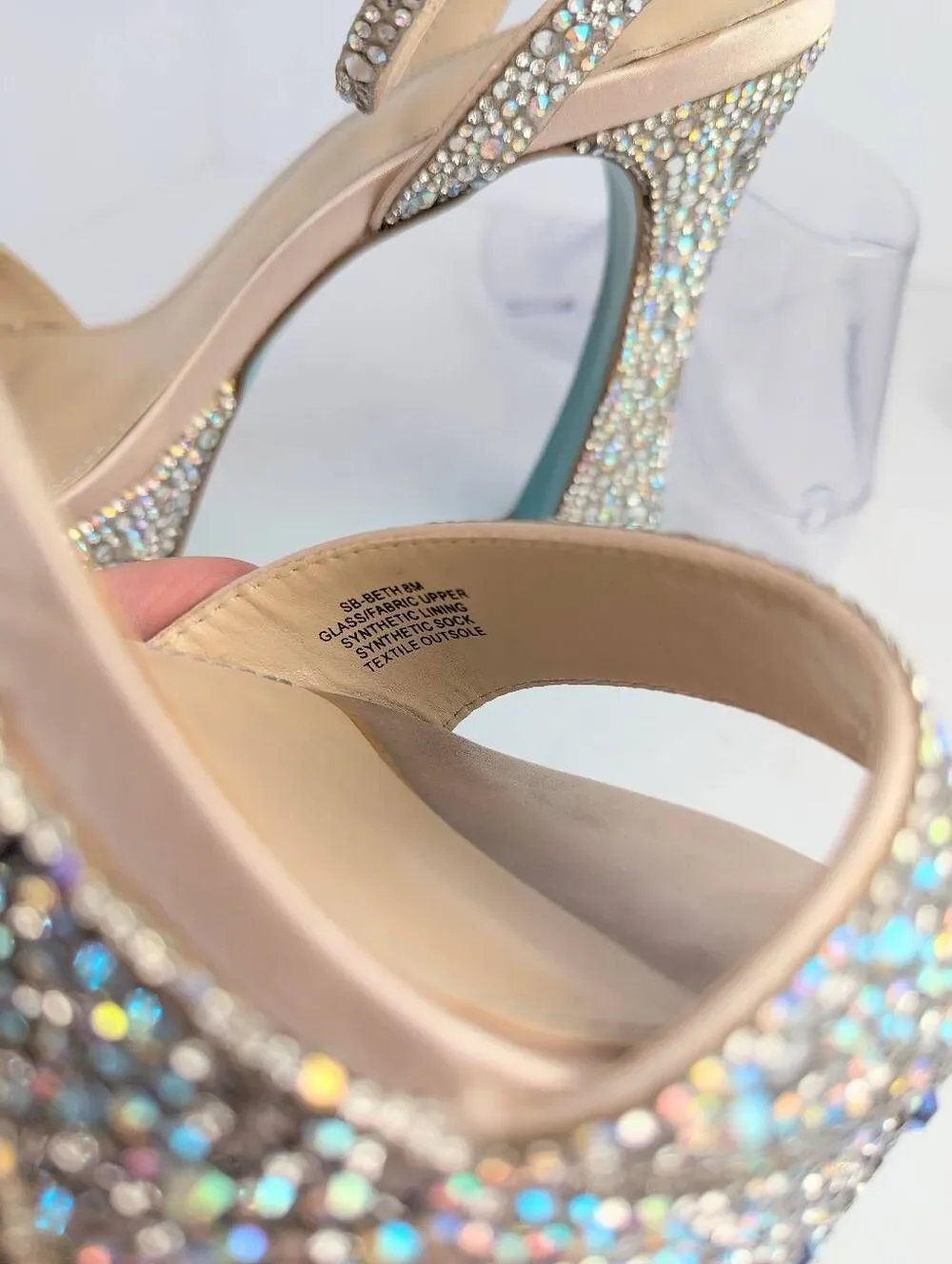 Betsey Johnson Beth iridescent rhinestone encrusted cream platform heel womens 8